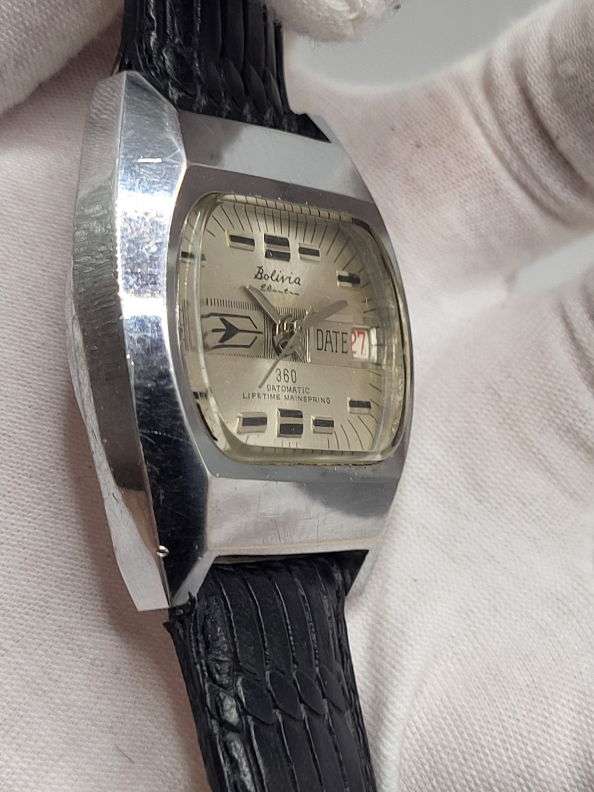 [VINTAGE WORKS] BOLIVIA Electra 360 DATOMATIC Mens Jet Watch LIFETIME MAINSPRING