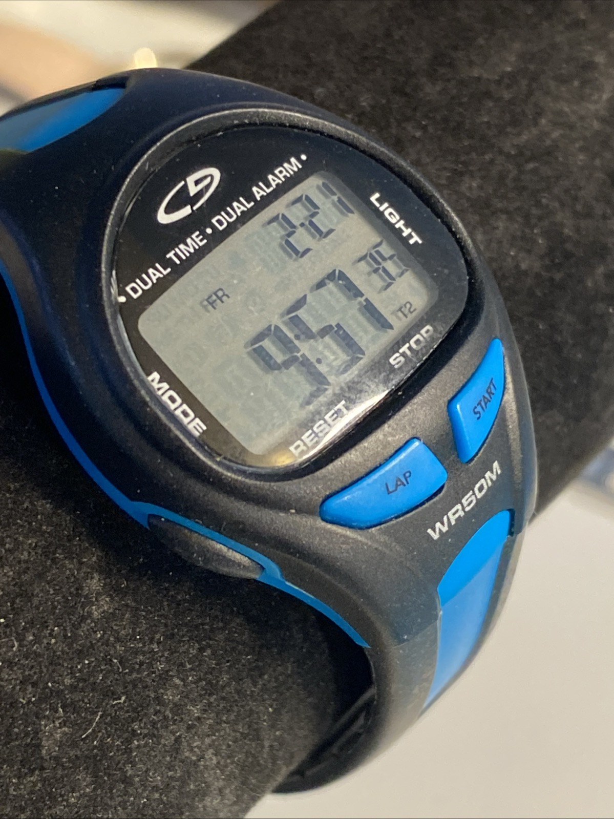 C9 Dual Time Dual Alarm WR 50 M Gray Blue Silicone Band New Battery