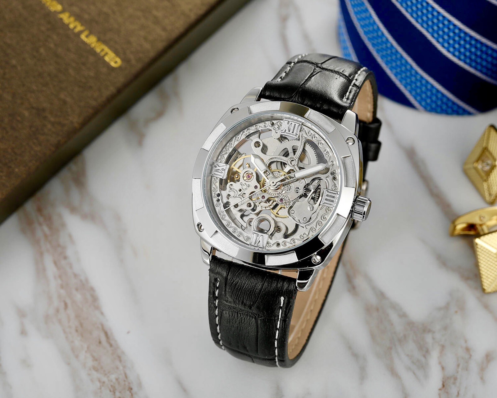 Forsining Mens Skeleton Mechanical Waterproof Luxury Watch Leather Gift Idea