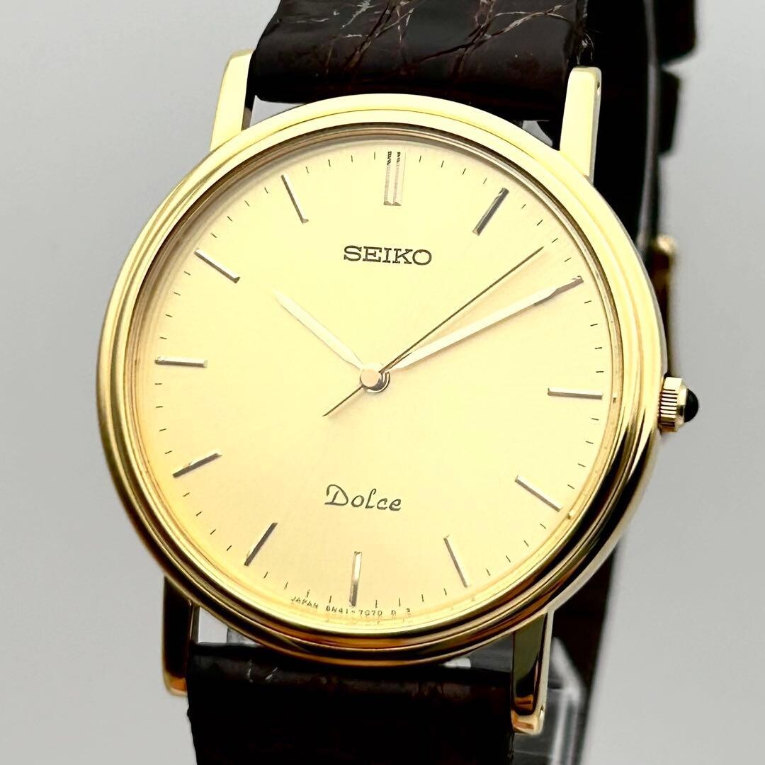 Seiko Dolce 8N41-7030 Gold Dial Quartz Dress Watch Japan Made Mens 31.5mm
