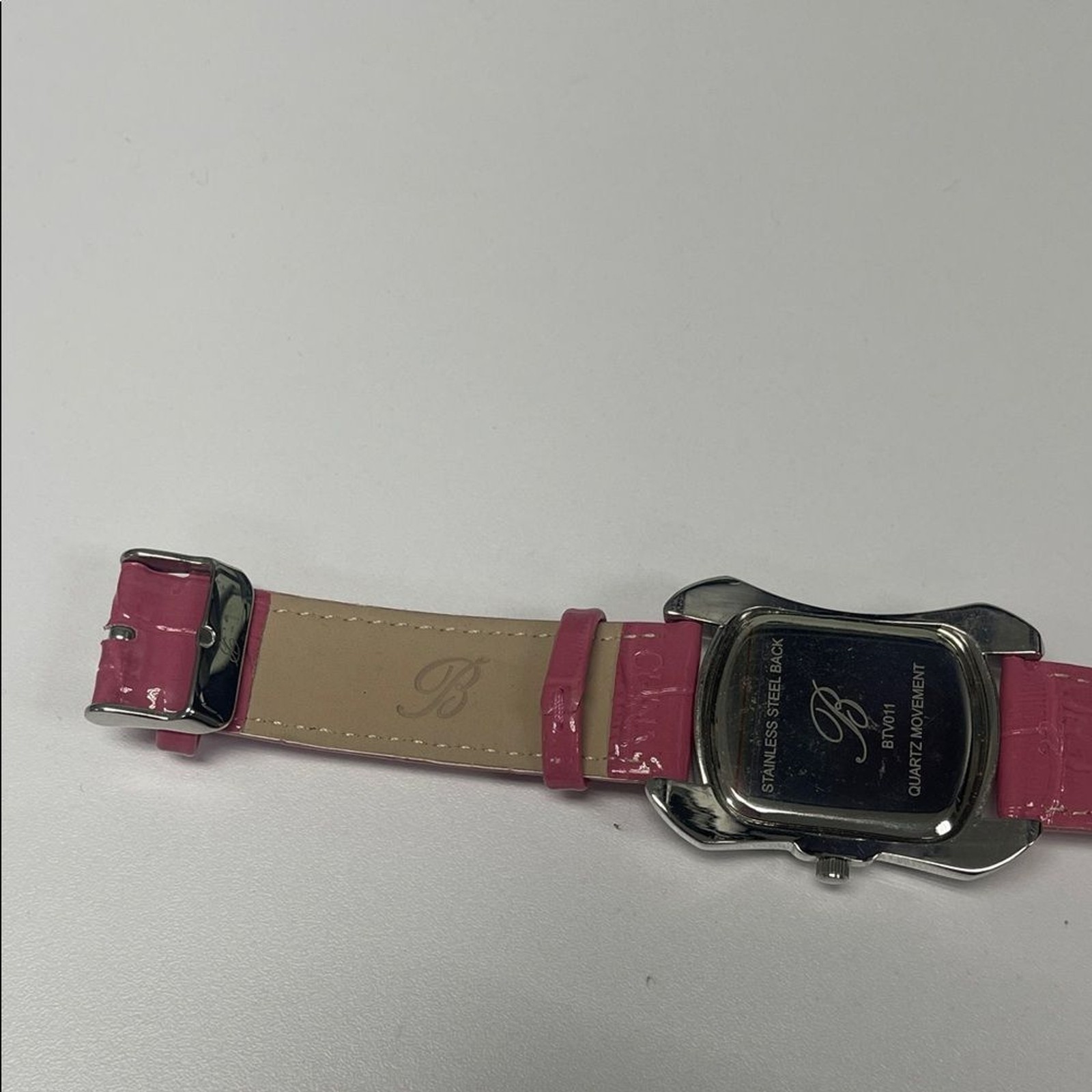 Burgi BTV011 Rhinestone SS Watch Pink Crocodile-Embossed Leather Strap