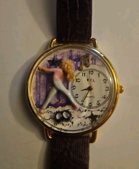 W.Y.L. Ballet Dancer Music Watch Pink Purple Brown Gold Tone Leather Band