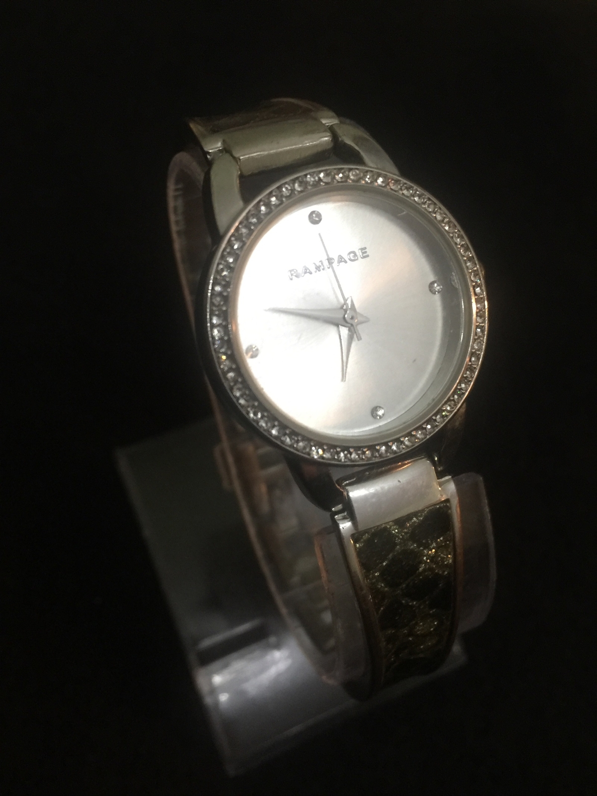 RAMPAGE,Beautiful ladies watch silver tone Cubic Zirconia bezel,New battery