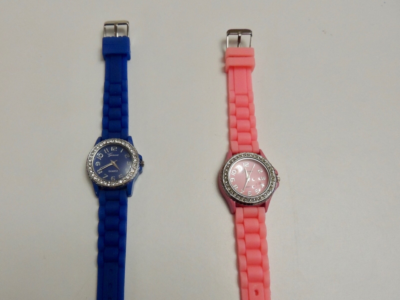 Lot of 2 kid/teen Geneva, rhinestone watches with silicone jelly bands