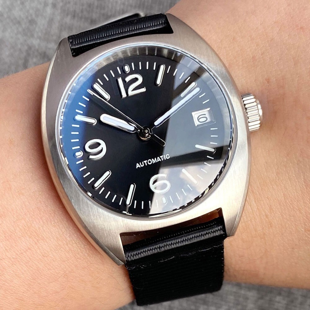 Automatic Military Watch Men Tandorio 36mm Black Dial Date Display Japan NH35A
