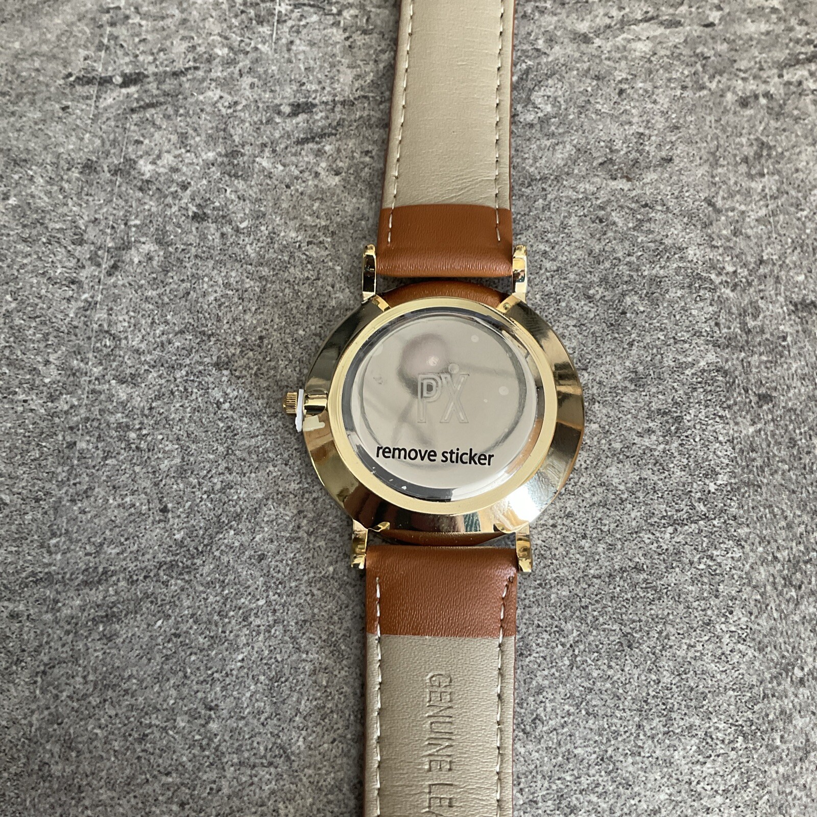 PX Clothing Mens Terry Leather Strap Watch 40mm Gold Tone Case NWOT Bin T