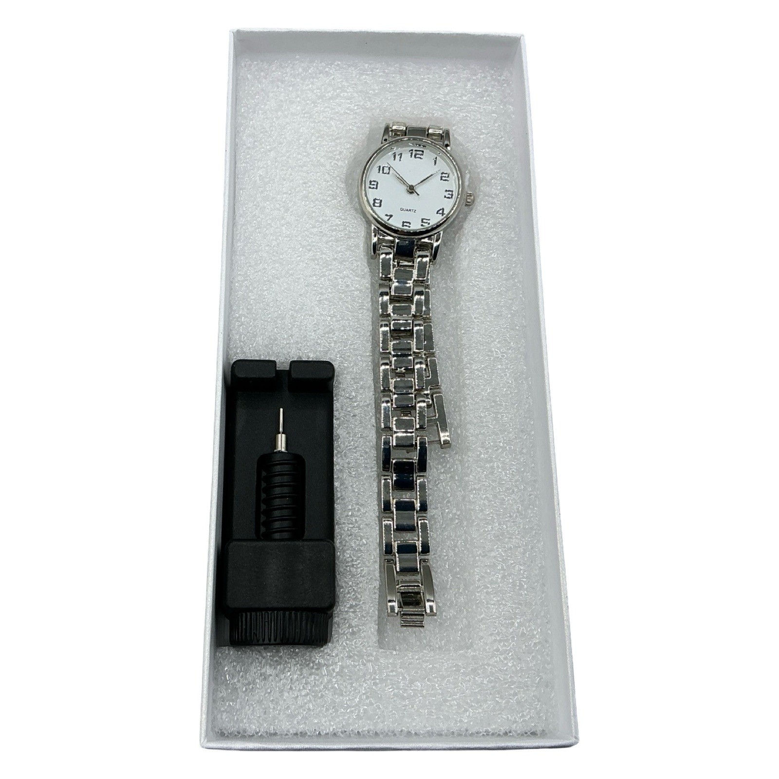 IBSO Boerni Aibisino Silver Tone Link Bracelet Watch White Dial Quartz New Box