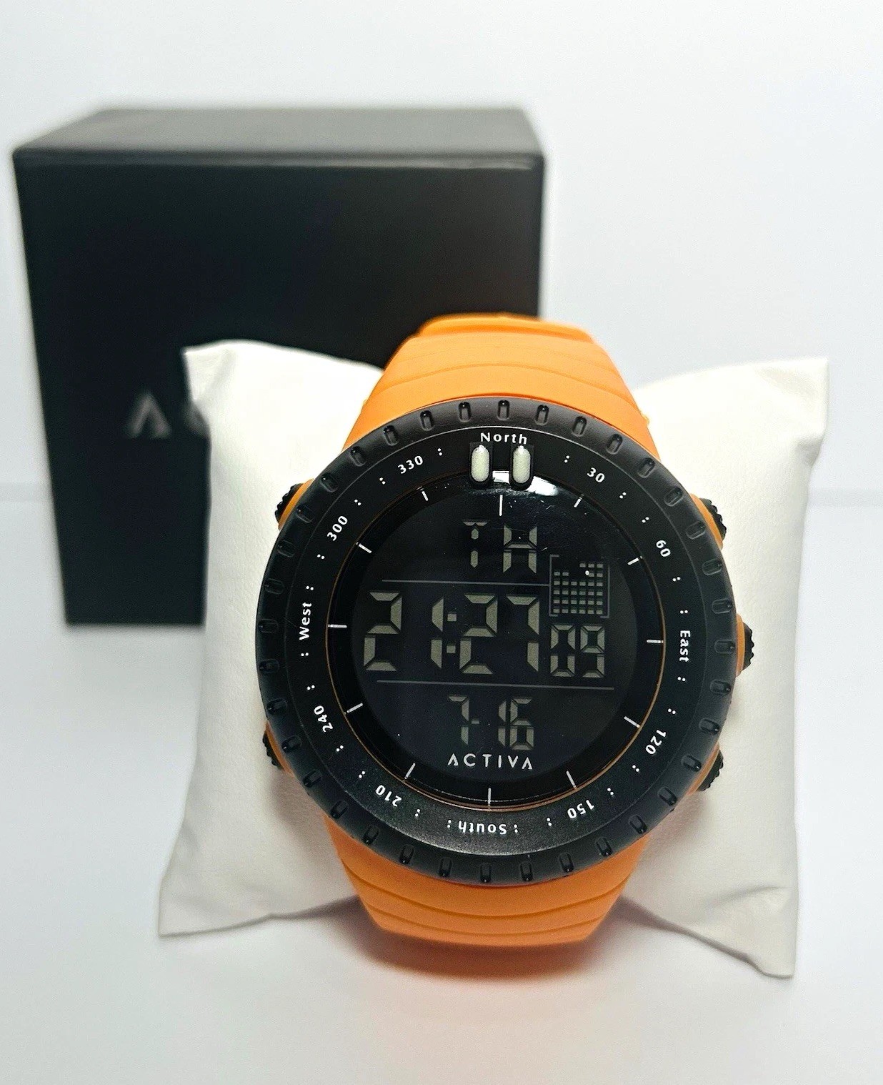 Activa ACW1237 Digital Sport Watch 53mm Orange Silicone Band 30M WR New w/Box
