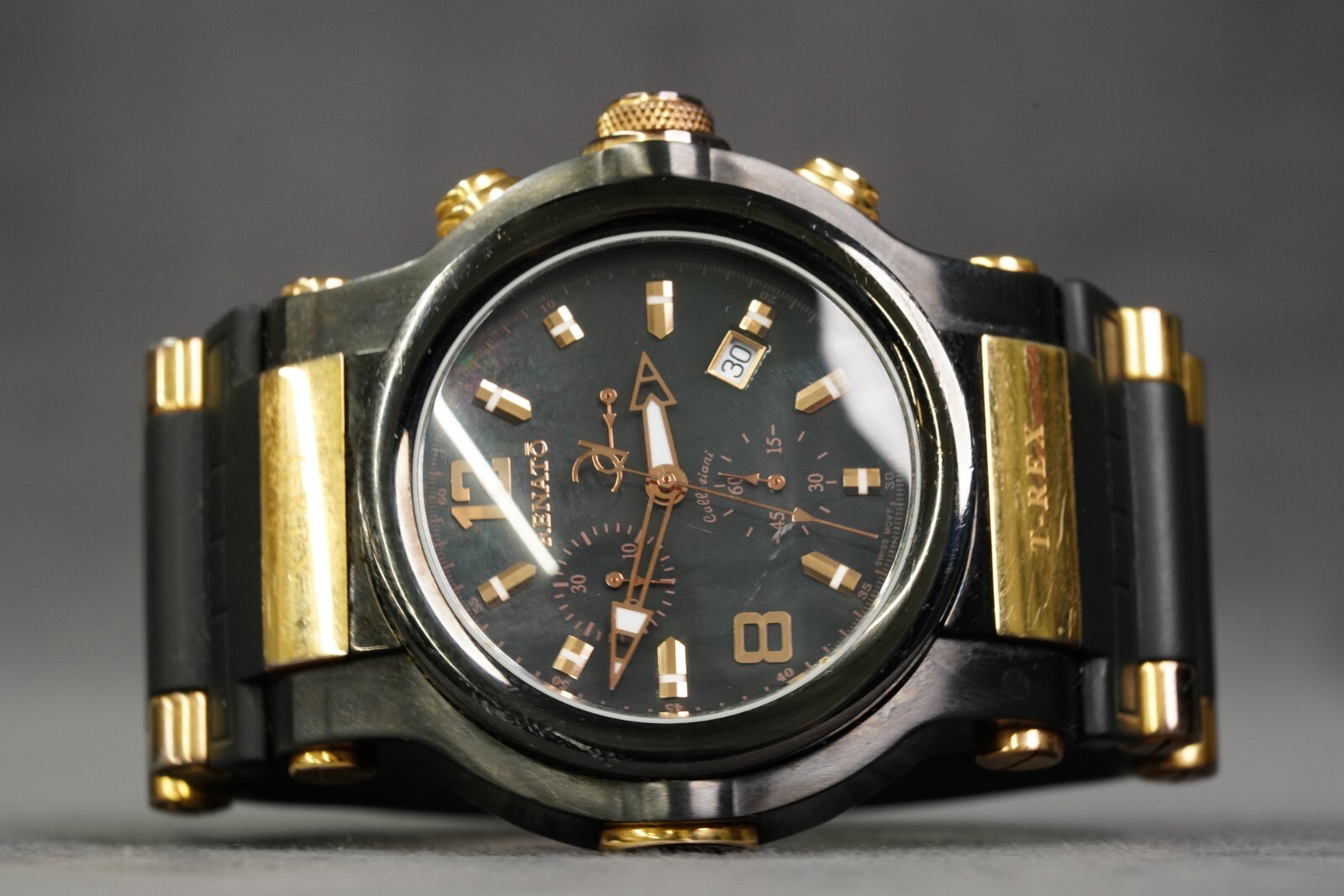 Renato T-Rex J175492-11681-00241 Rose Gold Tone 50mm Mens Black Band Wrist Watch