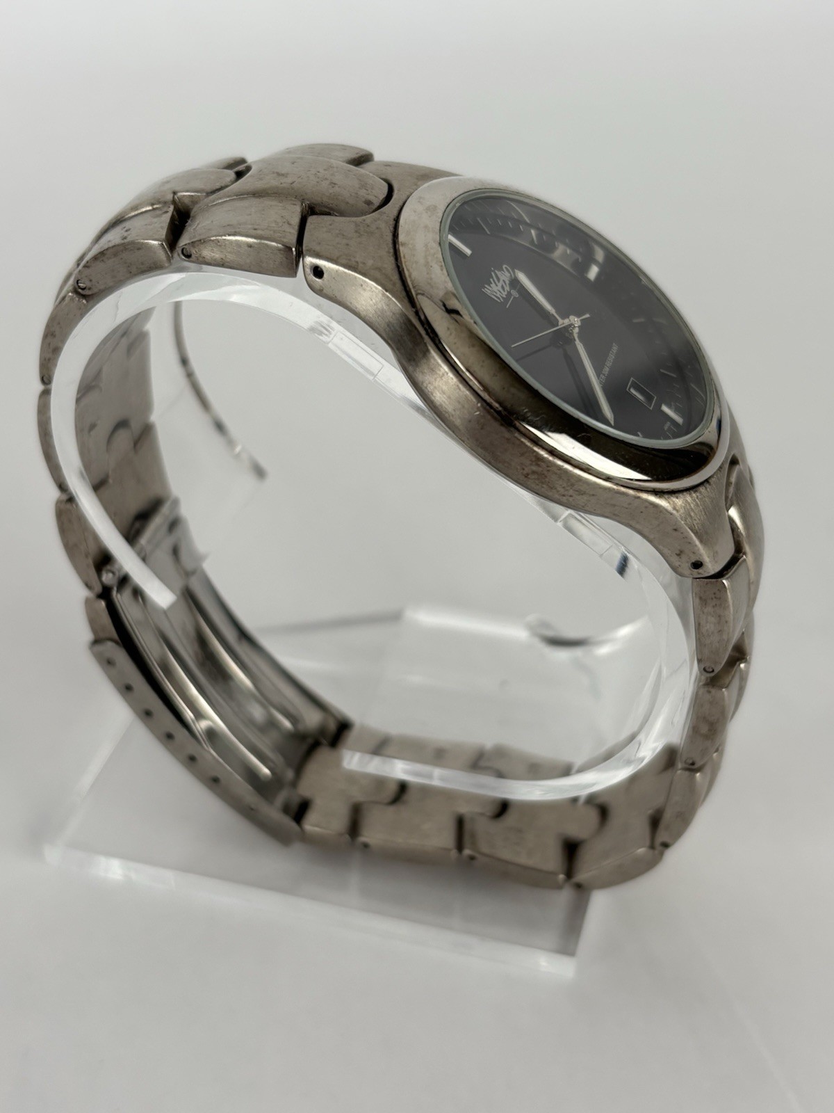Mossimo 38mm Silver Tone Black Dial Quartz Date Watch w/Bracelet & New Battery