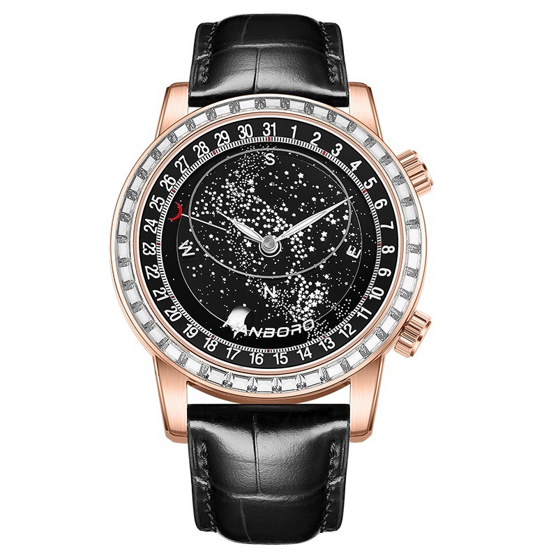 HANBORO Men Automatic Watch Mechanical Wristwatch Starry Sky Dial Hangzhou 5100