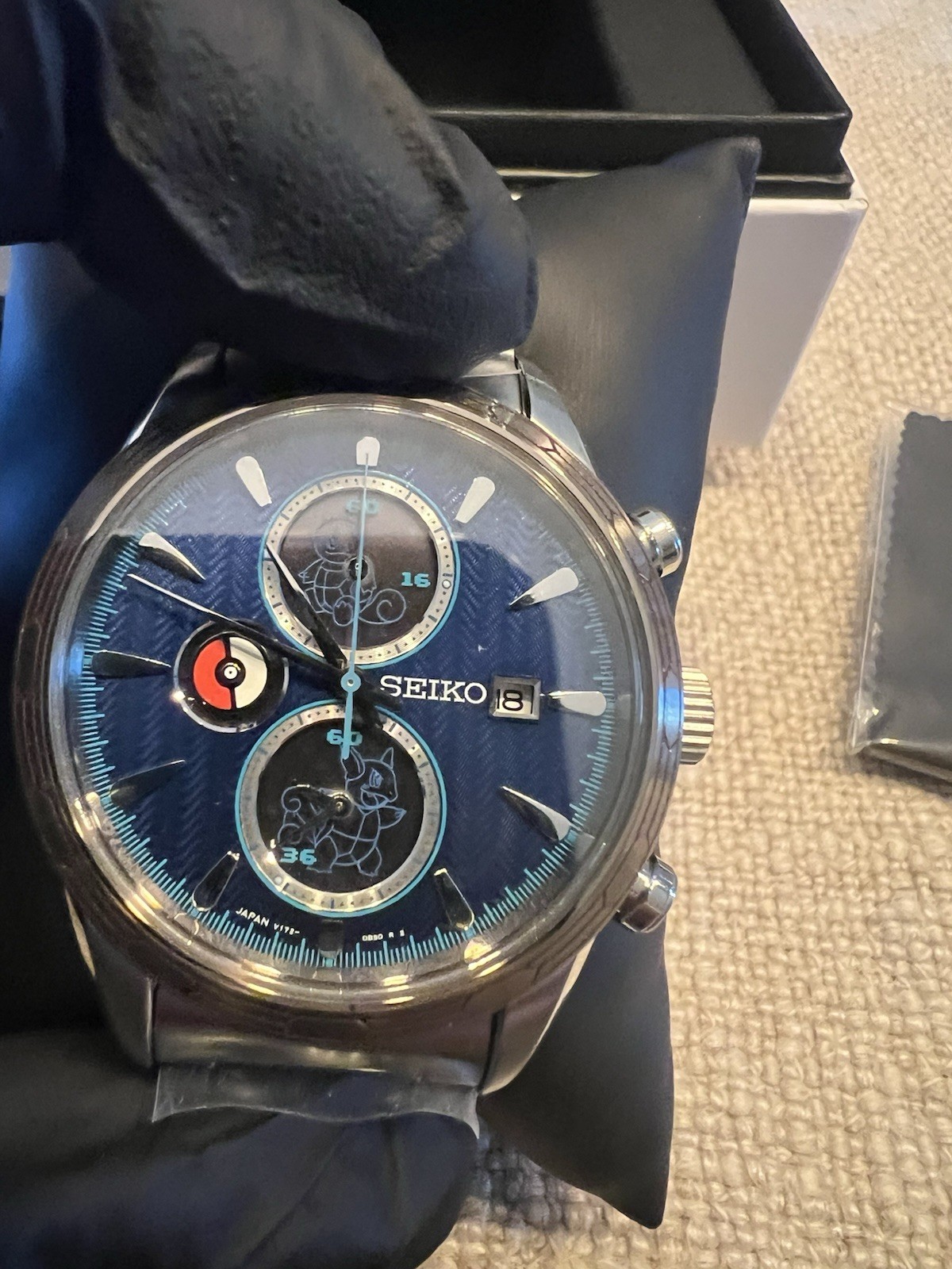 SEIKO Pokemon SBPY162 Blastoise Watch Limited Edition 700 Solar Chronograph Blue