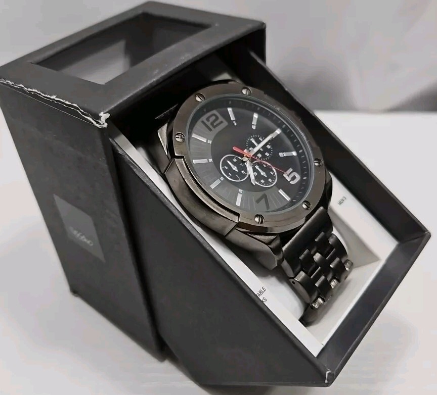 Mossimo Mens Gunmetal Gray Analog Chronograph Large Face Watch New Battery