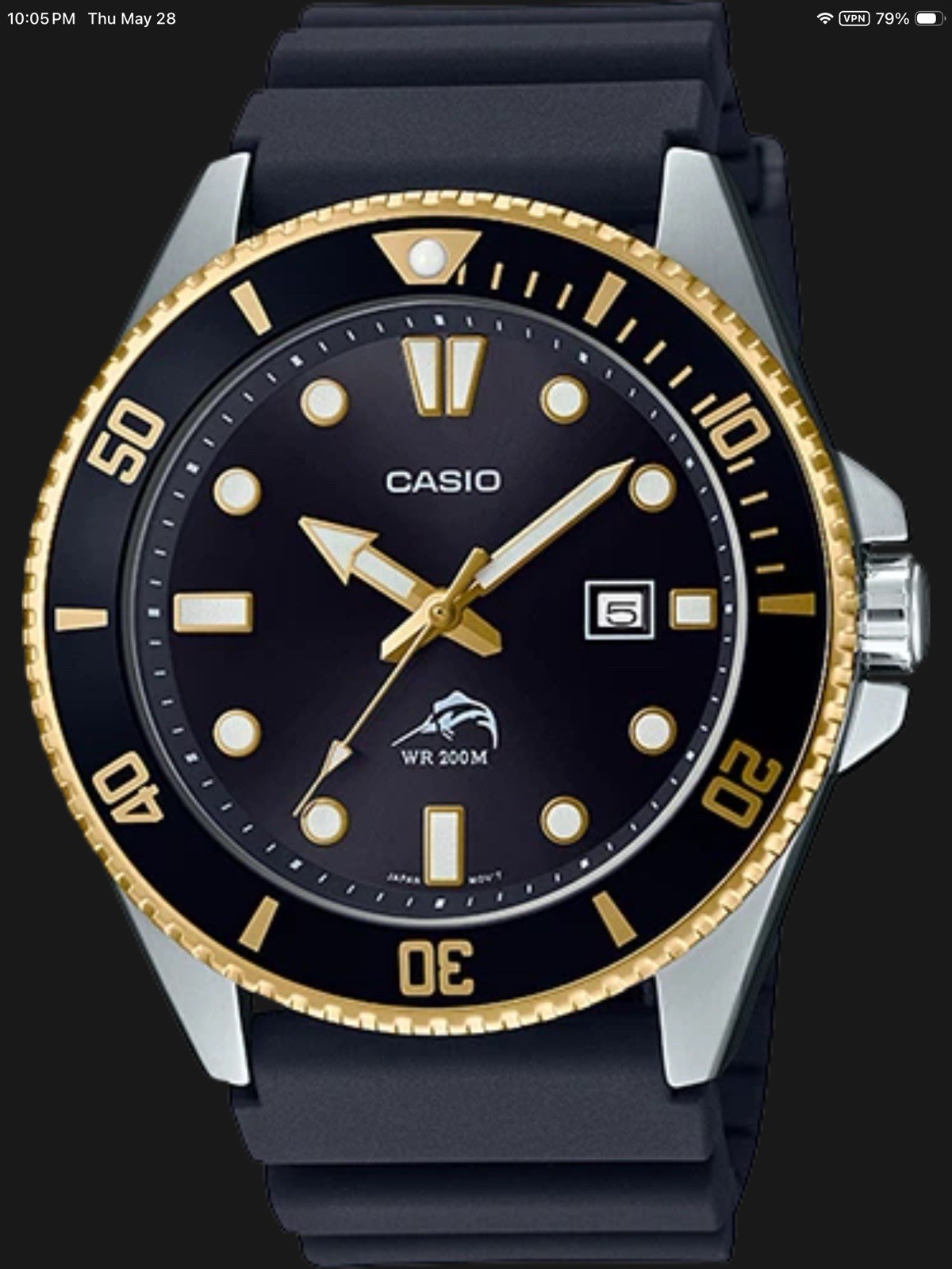 Casio MDV106G-1AV, Duro,Black Resin Watch, 200 Meter WR,Date, Anti-Reverse Bezel