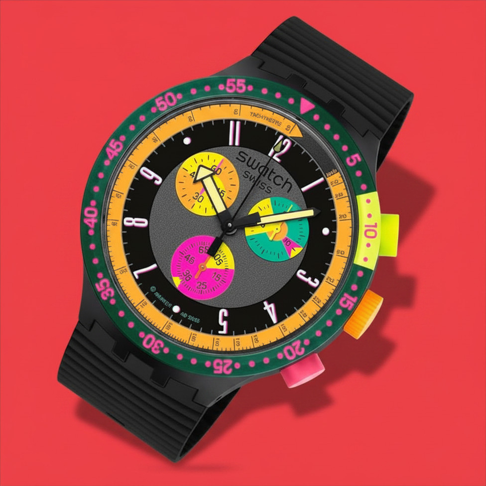 Swatch Big Bold Unisex Watch Casual Plastic Transparent Waterproof Neon Seppia