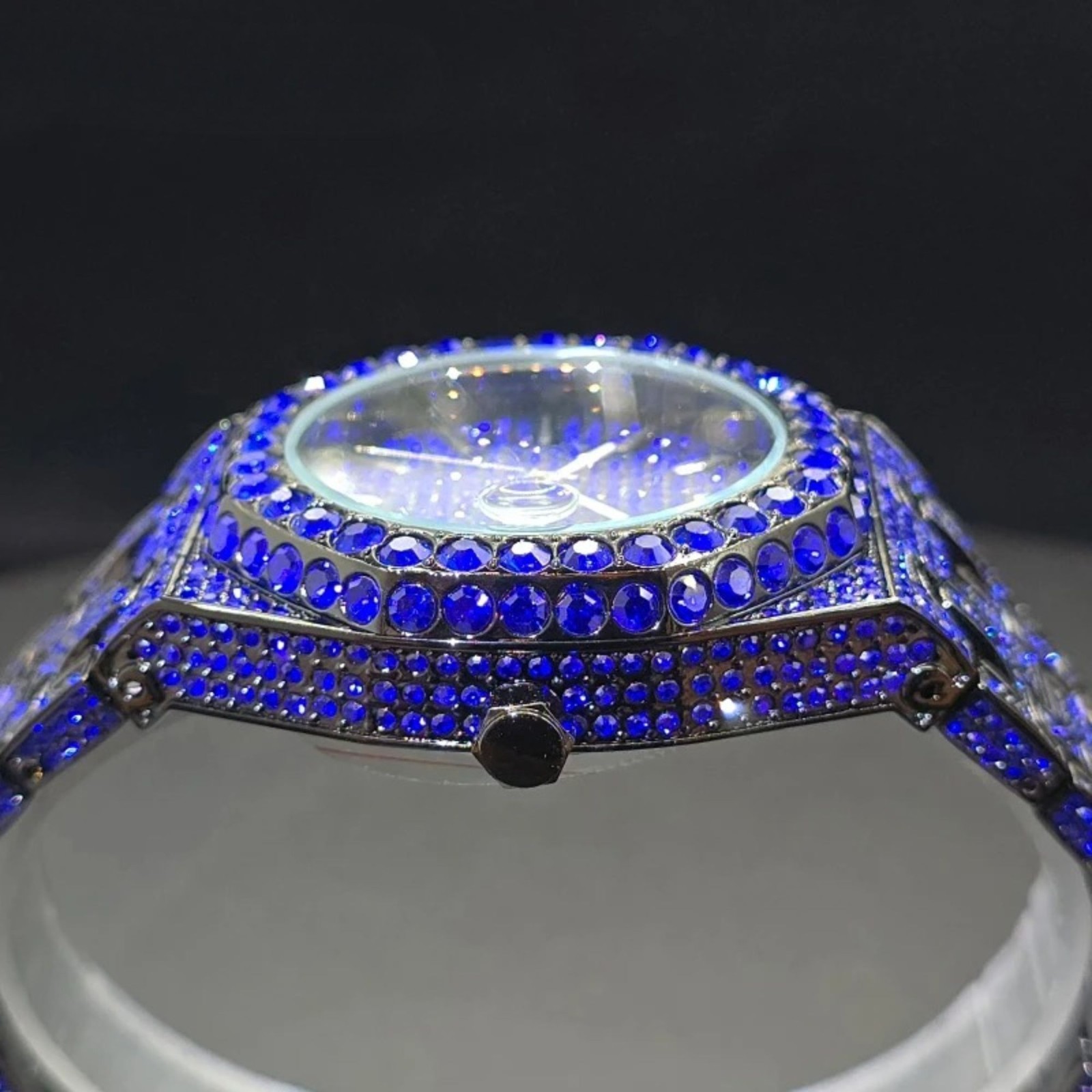 Mens Diamond Bling Watch Quartz Luxury Zircon Bezel Fashion Wristwatch