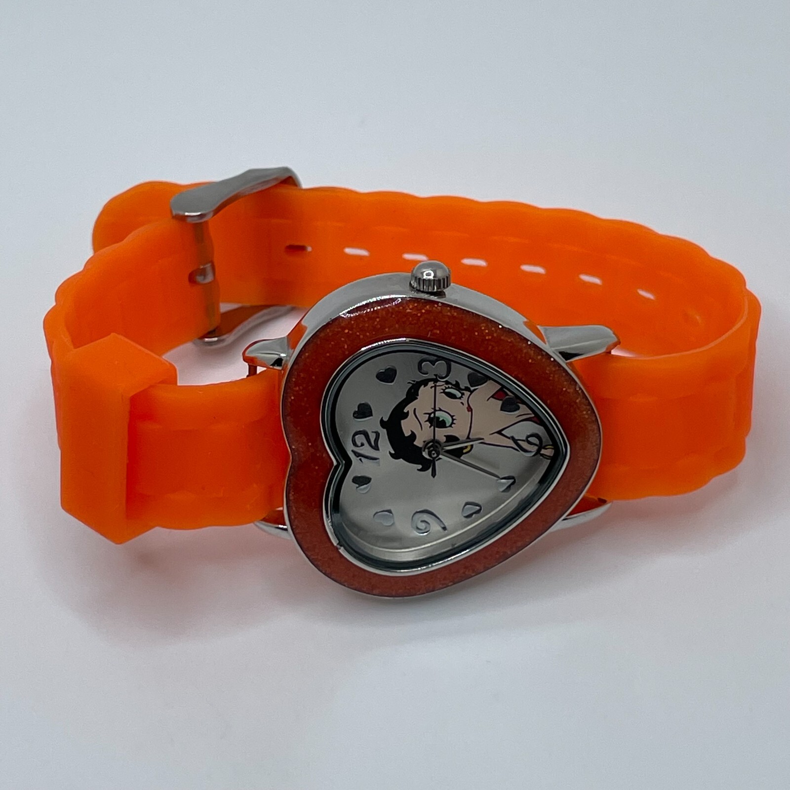 Betty Boop Watch Womens 36mm Case Orange Bezel One Piece Strap Quartz Analog