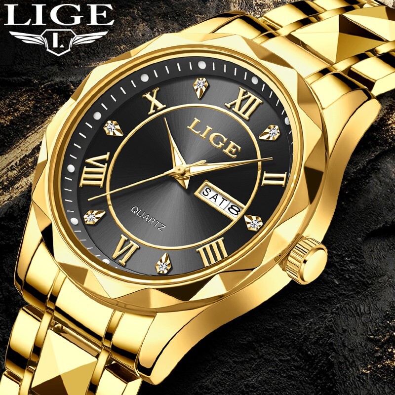 LIGE Men’s Watch Stainless Steel Quartz Luminous Date Waterproof Luxury Watches