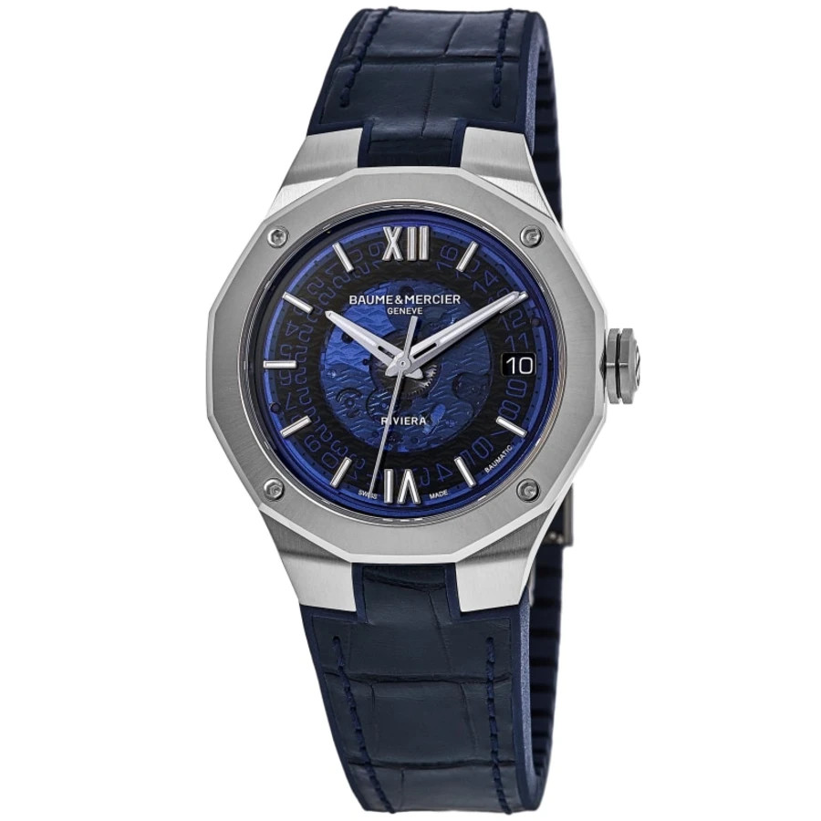 New Baume & Mercier Riviera Automatic Blue Dial Leather Strap Men’s Watch 10714