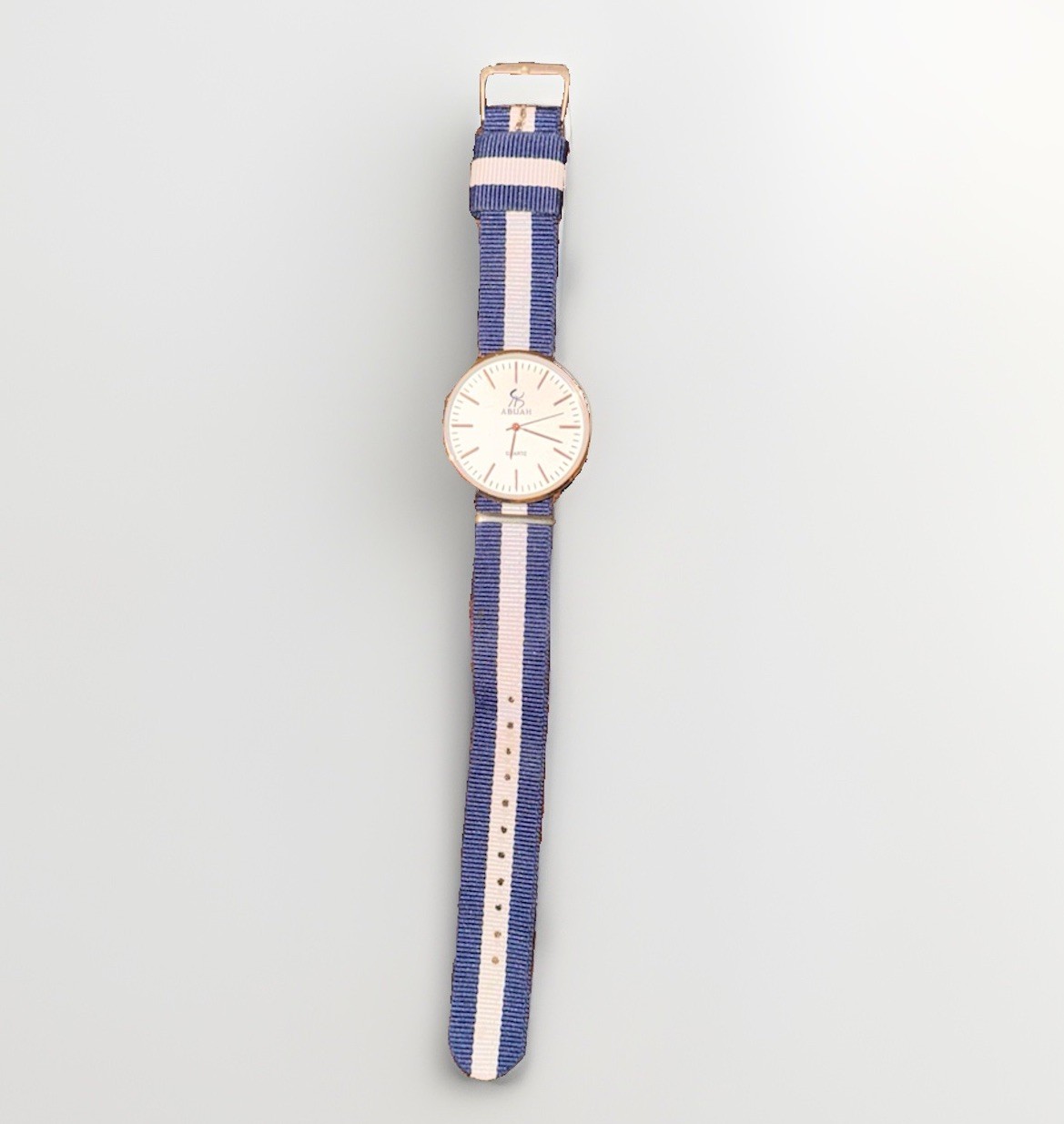 Abiyah Men’s Watch White and Navy Blue Stripes Fabric Band