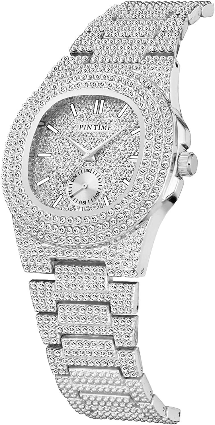Hip Hop Crystal-Embellished Watch – Waterproof and Adjustable for All Occasions