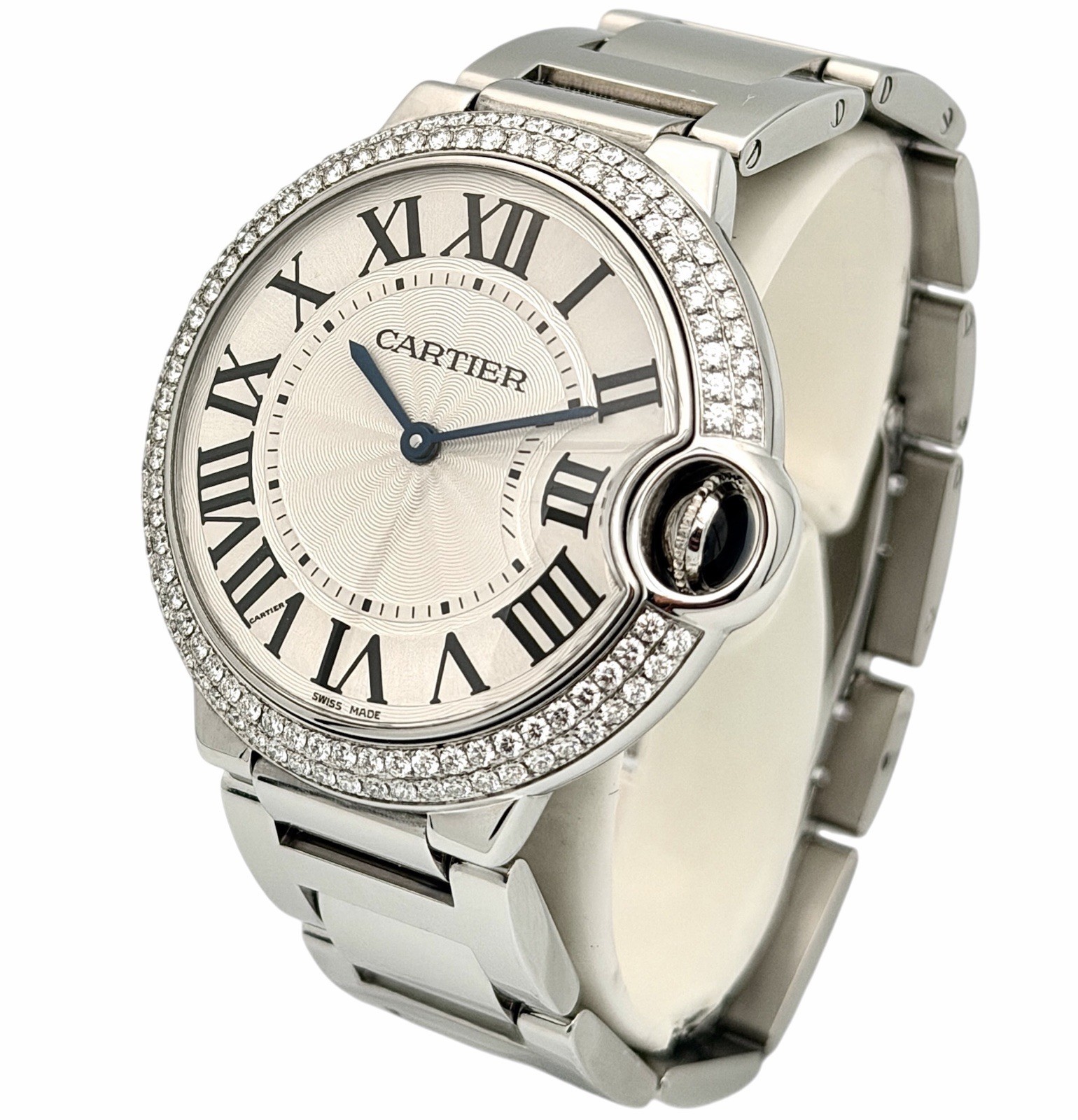 CARTIER BALLON BLEU 36MM DIAMOND BEZEL STAINLESS STEEL WATCH 3005 W69011Z4 B&P’s