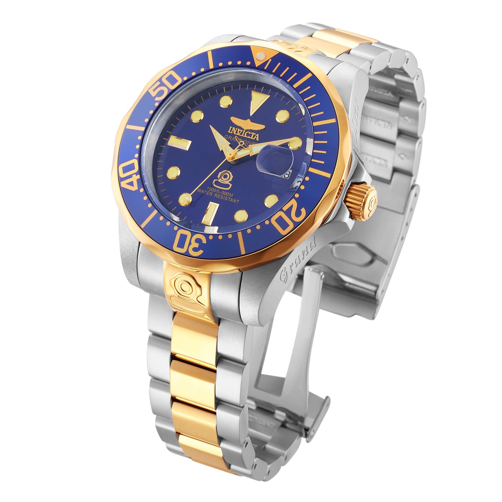 Invicta Men’s Watch Pro Diver Dive Blue Dial Two Tone Yellow Gold Bracelet 3049