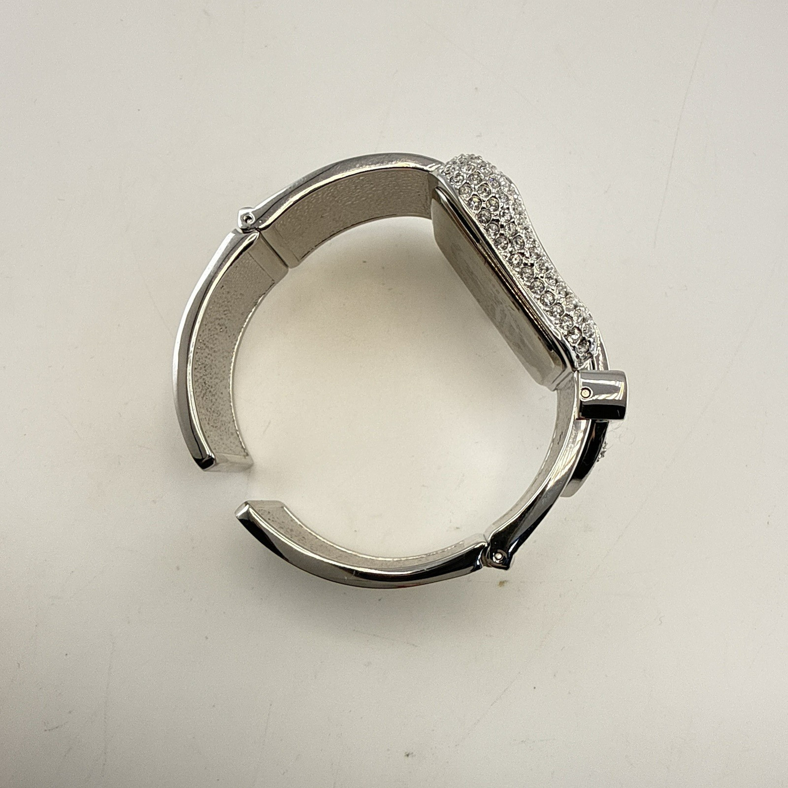 Victoria Wieck Watch Hinged Cuff Black Silver Tone Crystal Rhinestone * WORKS*