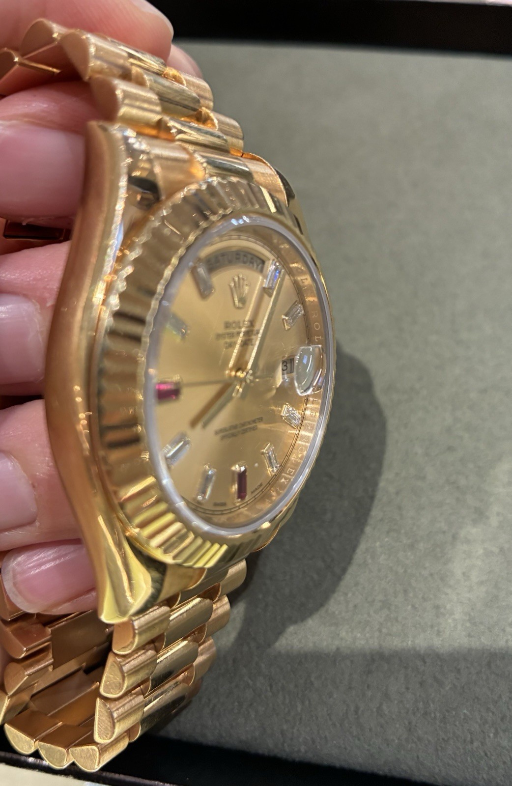 Rolex Day-Date II Presidential 41mm Diamond & Ruby Dial Yellow Gold – 218238