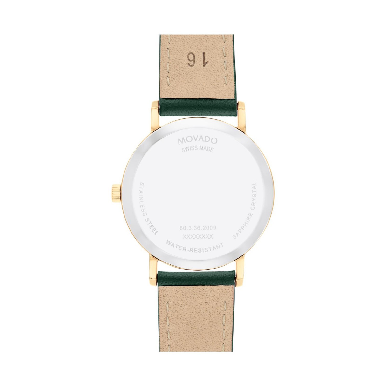 MOVADO Signature Green Dial & Leather Strap Gold Woman’s Watch 0608093
