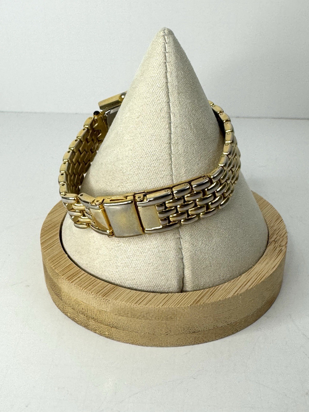 Accutime Vivani Gold Tone Quartz Watch CZ Crystal Square Face Japan Movt 7”