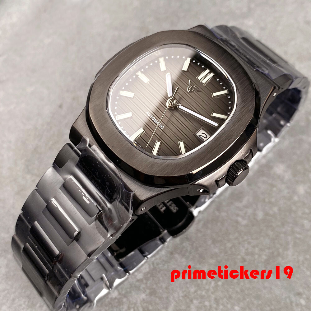 Tandorio 40mm Black Pvd Square NH35A Date Automatic Watch for Men Sapphire Lume