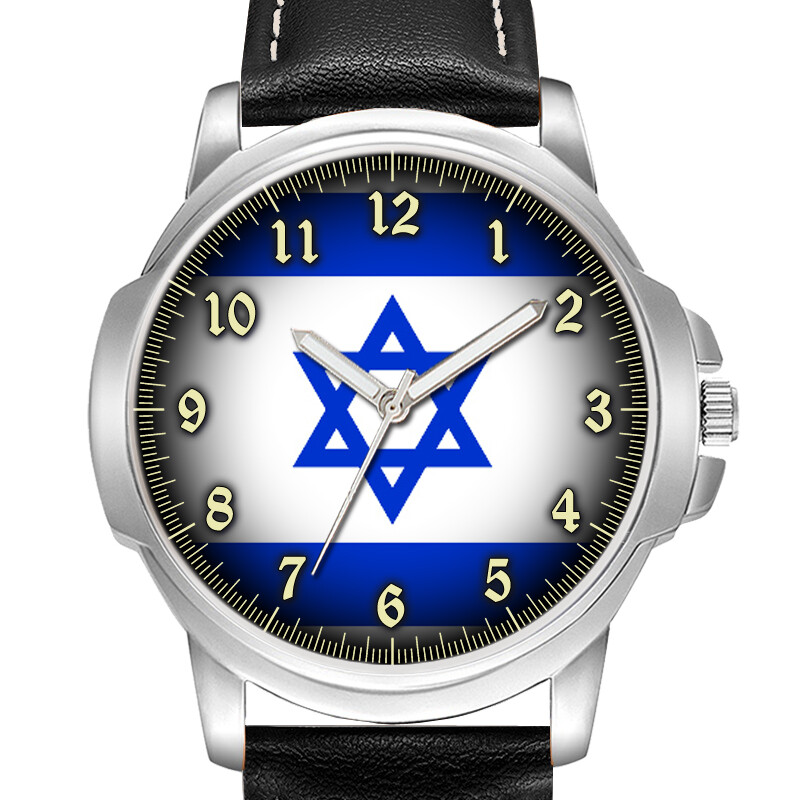 ISRAEL FLAG STAR OF DAVID GENTS WRIST WATCH BIRTHDAY ANNIVERSARY GIFT ENGRAVED
