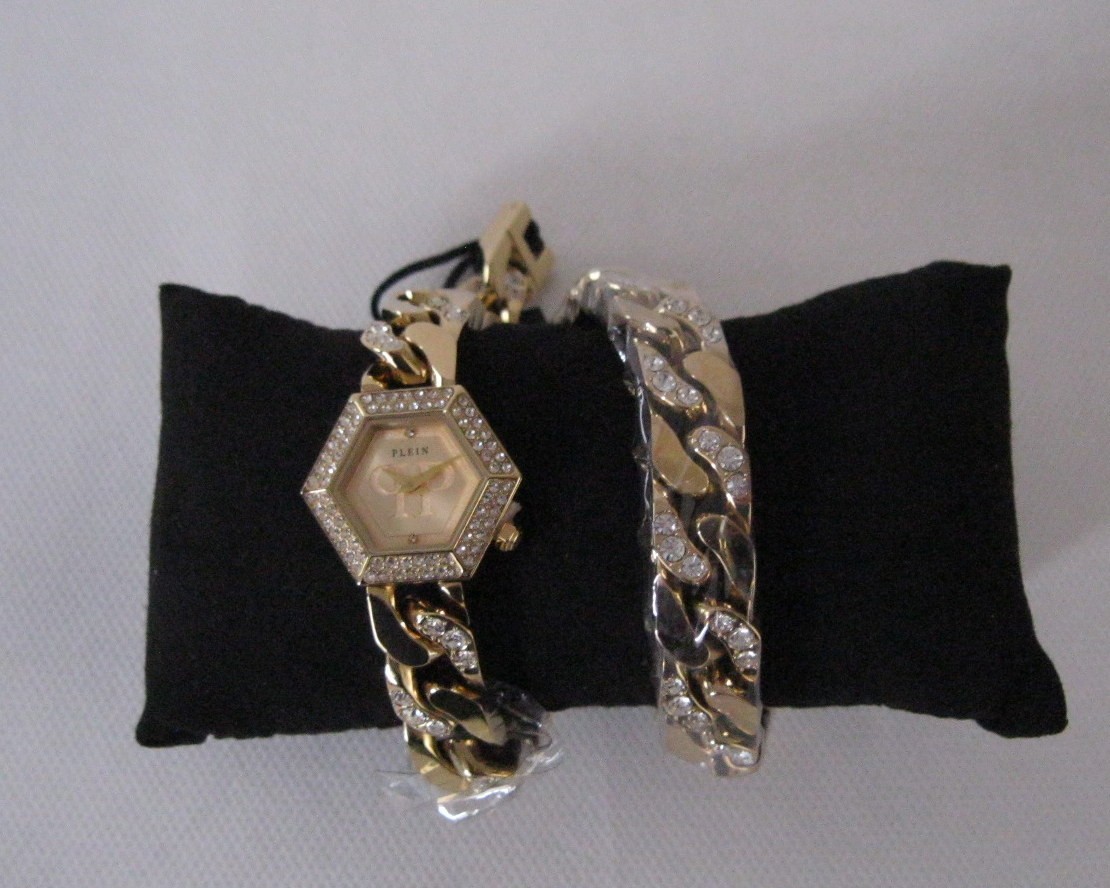 Philipp Plein The Hexagon Groumette Crystal Accent Yellow Gold Bracelet Watch