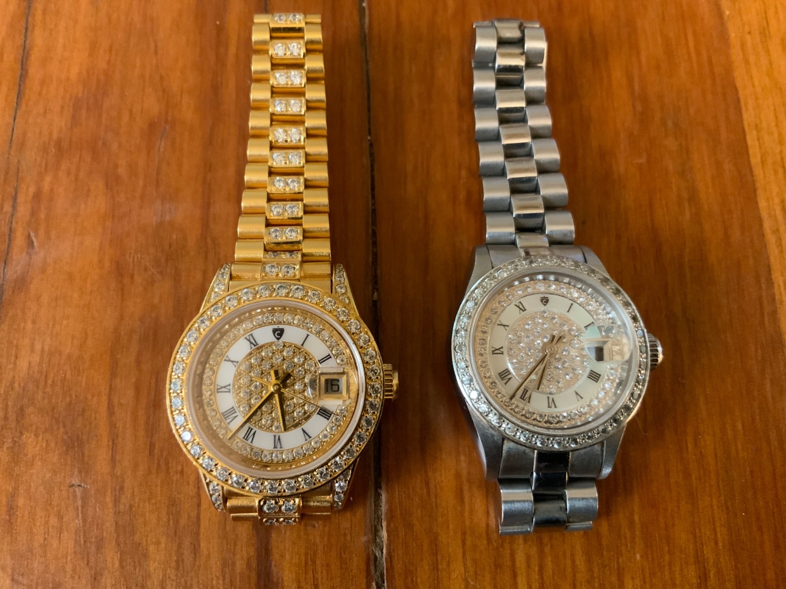 2 Croton Womens Watch Gold & silver Dial Crystal Bezel Gold Tone Automatic