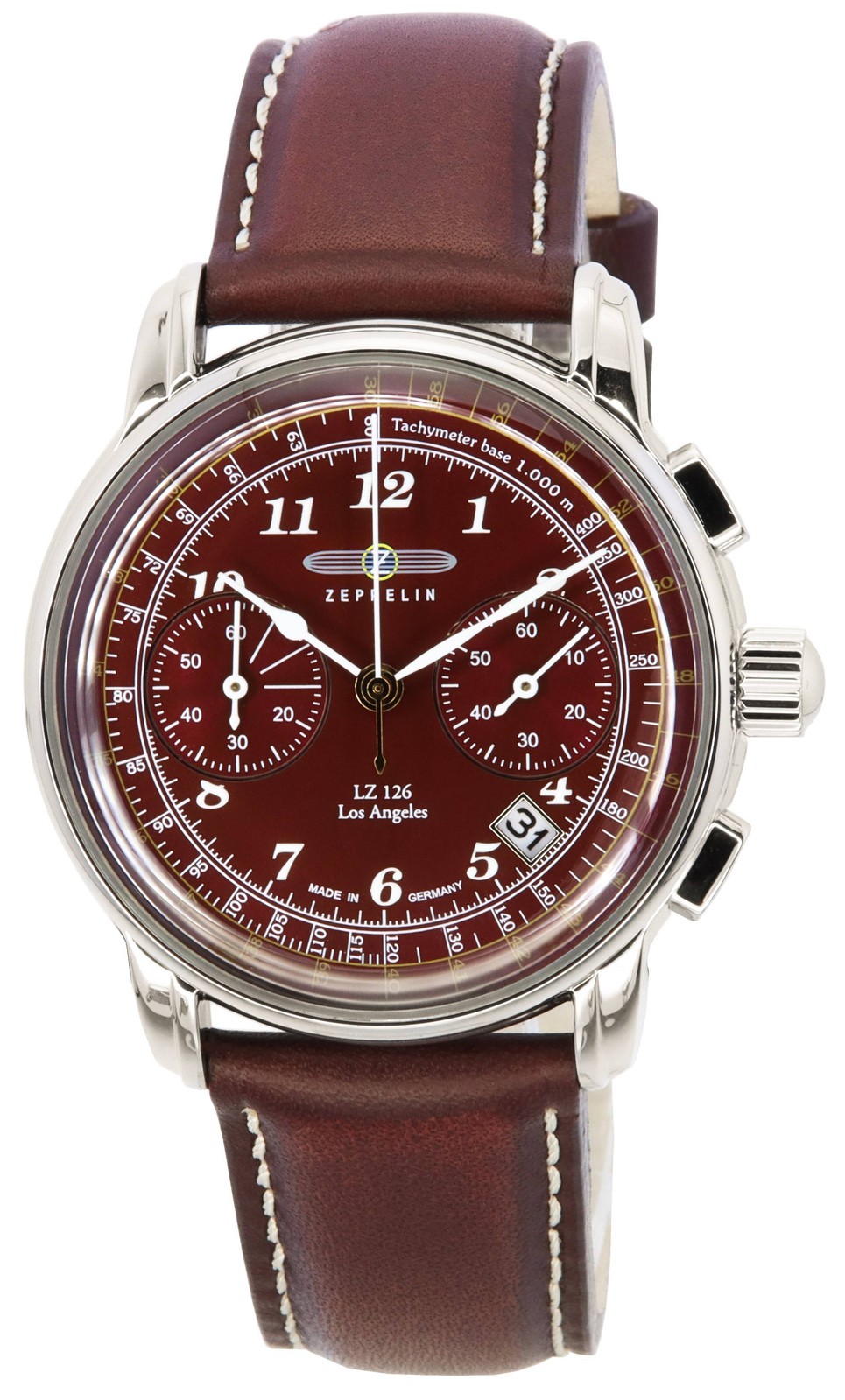 Zeppelin LZ126 Los Angeles Chronograph Burgundy Dial Quartz 76146 Men’s Watch