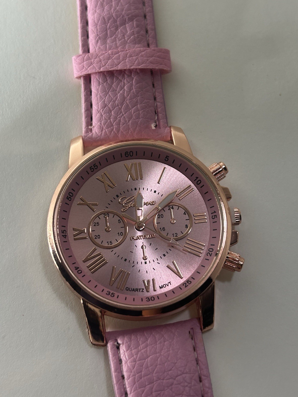 Pink Leather Watch Womens Quartz Analog Roman Numeral Dress Casual 40mm 8in