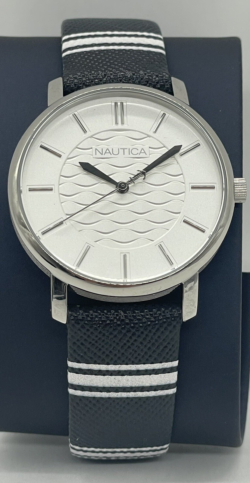 Nautica Blue navy White strap stripes 37mm White Dial women’s Watch NAPCGS001