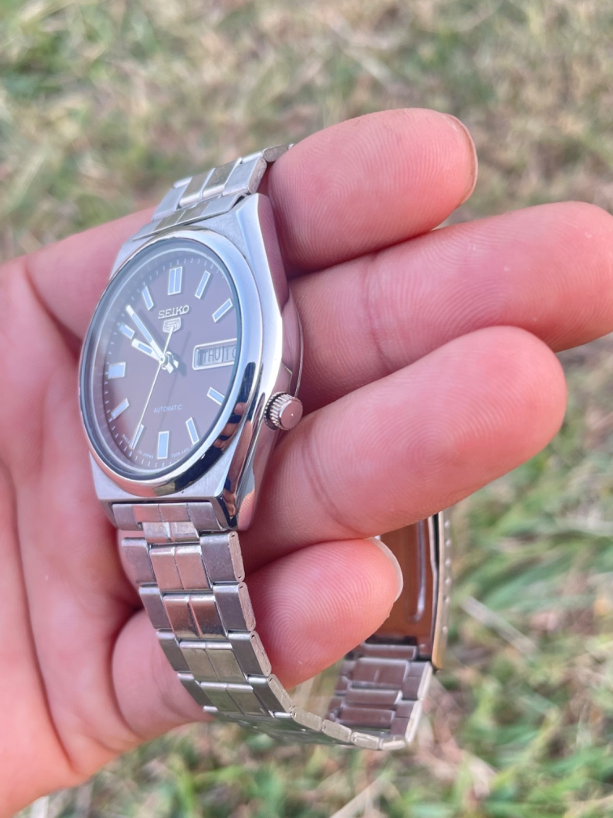 Vintage Seiko 5 Mens Automatic Watch 7009 Brown Dial Day/Date