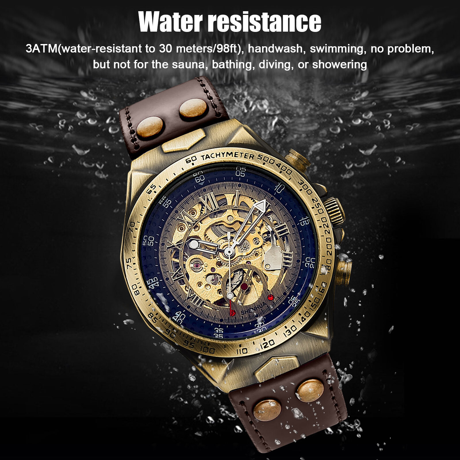Luxury Men’s Automatic Mechanical Wrist Watch Leather Strap Retro Skeleton Dial