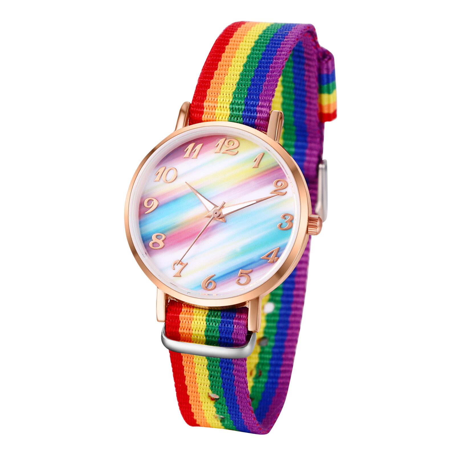 Kids Round Rainbow Color Dial Nylon Band Casual Quartz Wrist Watch Boy Girl Gift