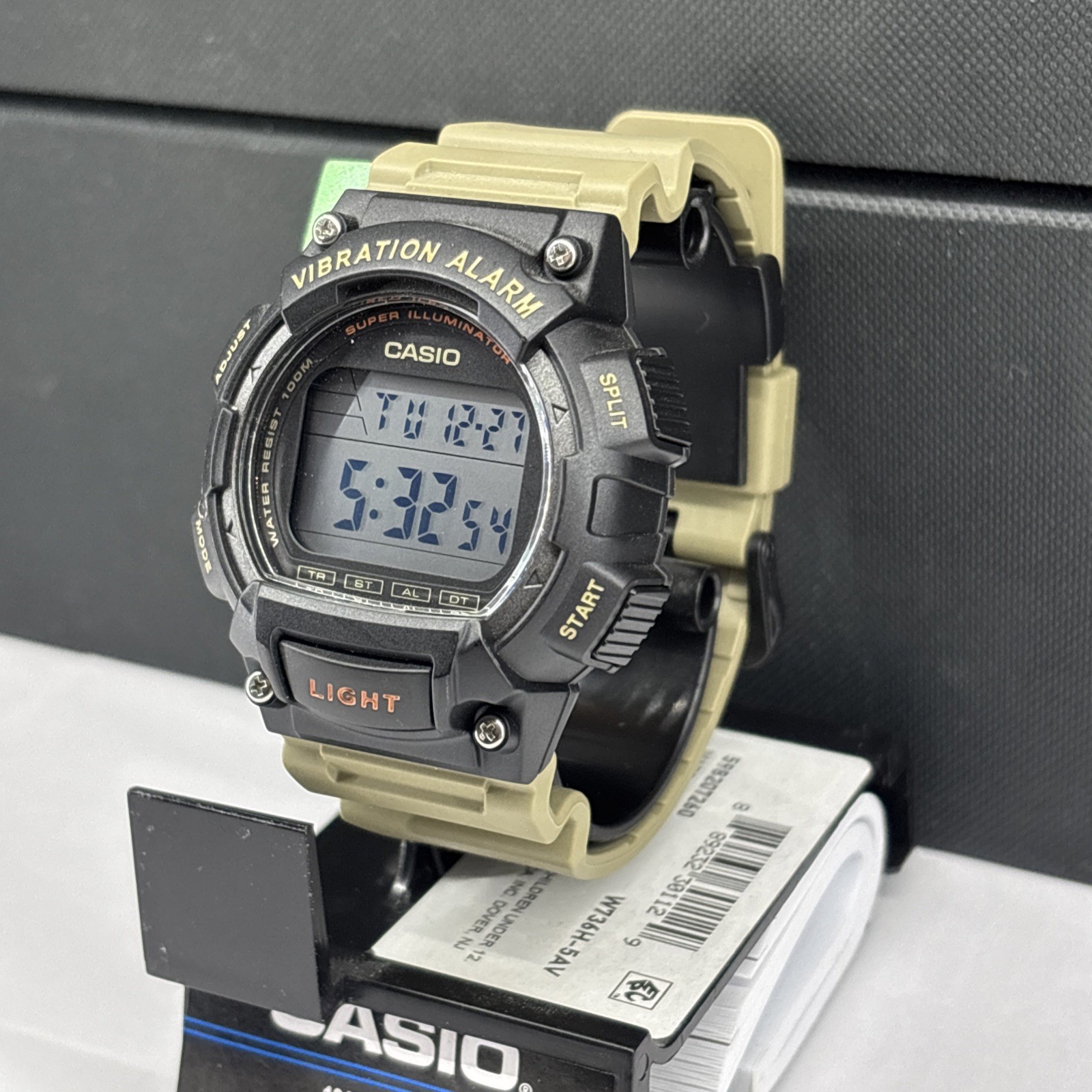 CASIO Vibration Alarm Watch 3446 CA109 LIGHT 100M WR 10 Year Battery Tan/BLK NEW