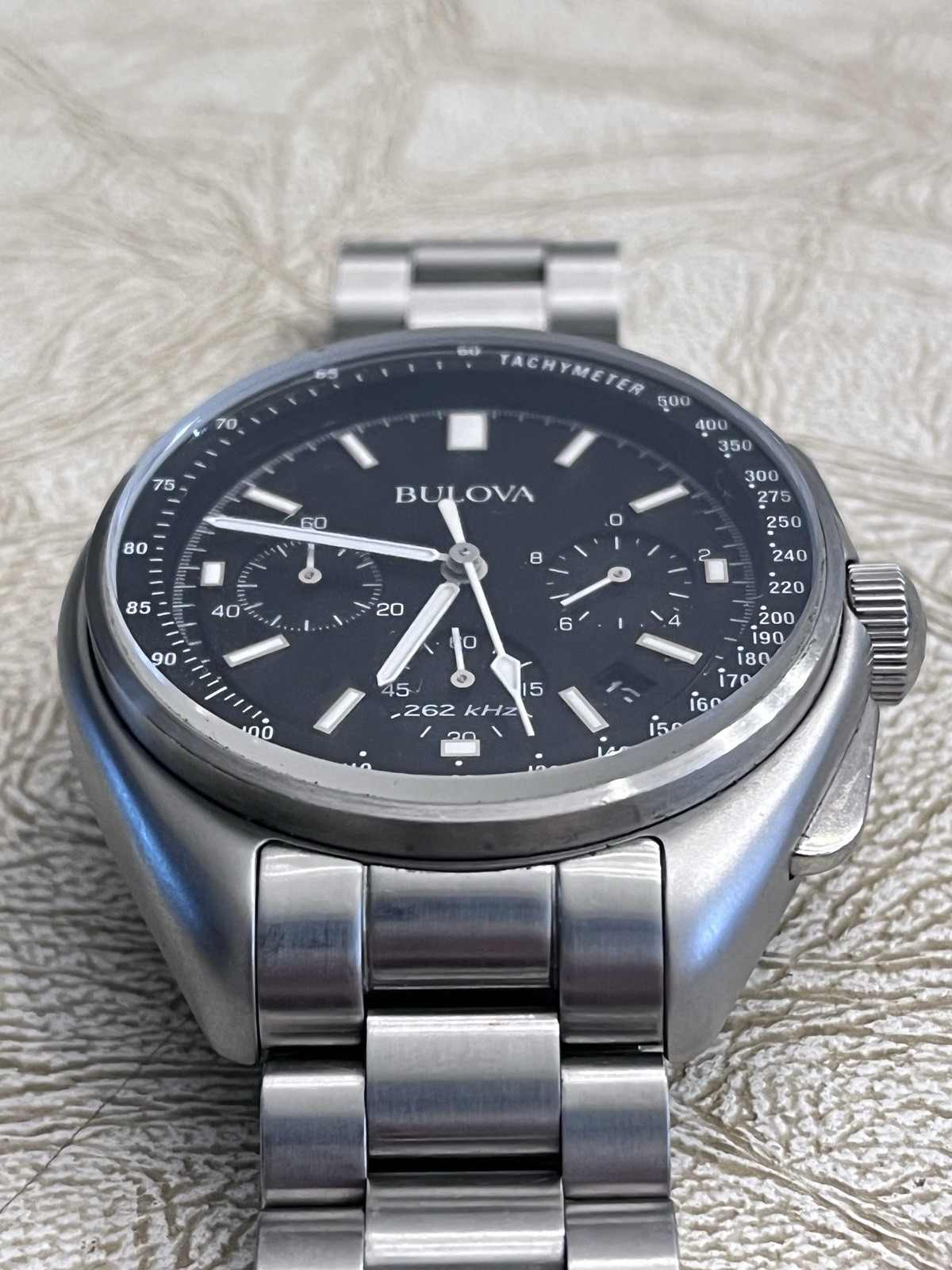 Bulova Lunar Pilot Mens Chronograph 96b258 Silver Tone Stainless Steel Watch