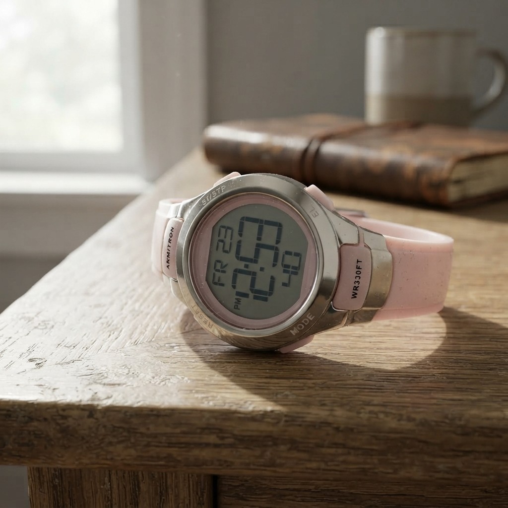 Women’s Elegant Digital Chronograph Watch in Pearlescent Pink Resin Strap