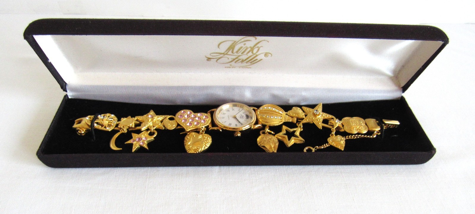 RARE Kirks Folly Balloons, Stars, Hearts Watch Charm Bracelet -EUC w/NEW BATTERY