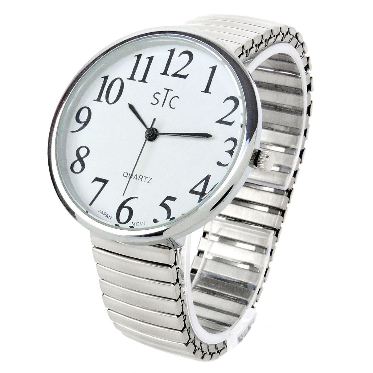 STC Silver Super Large Face Easy to Read Stretch Band Watch – New in Box