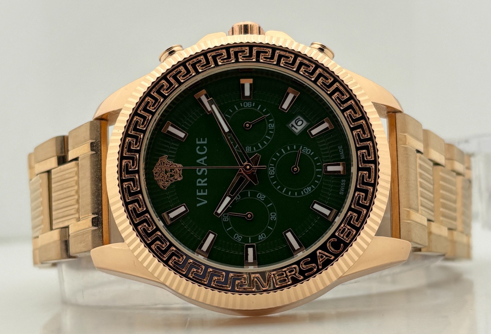 Refurbished Versace Greca Action Chrono Quartz Green Dial Rose Gold-Plated Watch