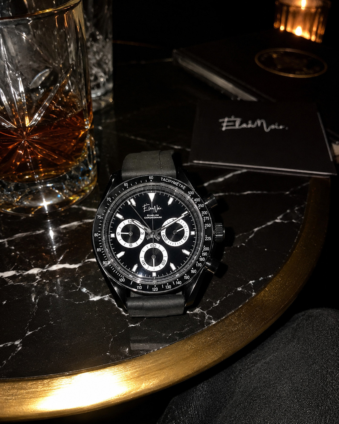 Élan Noir Chronograph Watch VK63 Black Dial Sapphire Crystal Steel 40mm