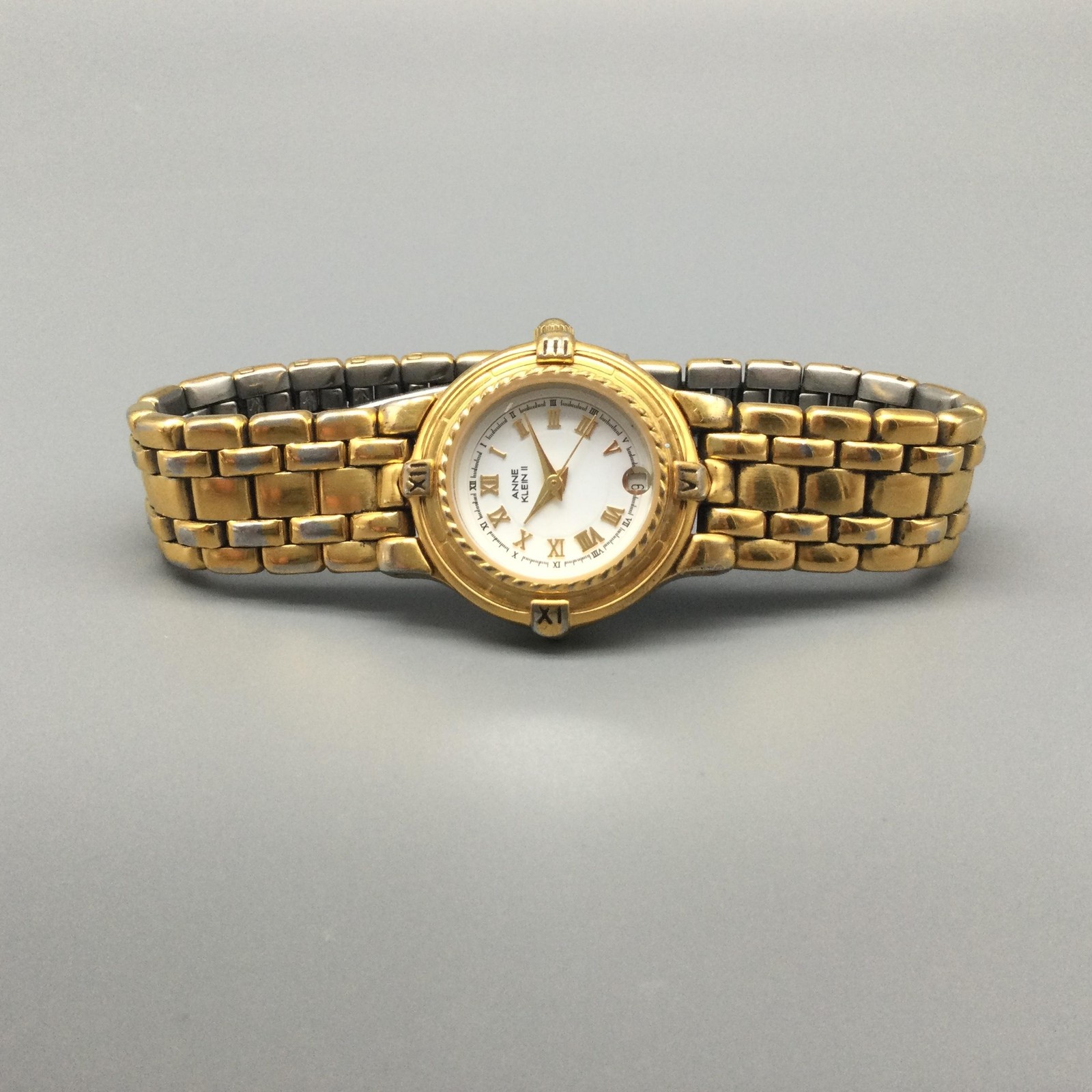 Vintage Anne Klein II 101744-7 Women Watch 25mm Gold Tone Date New Battery 6.5″