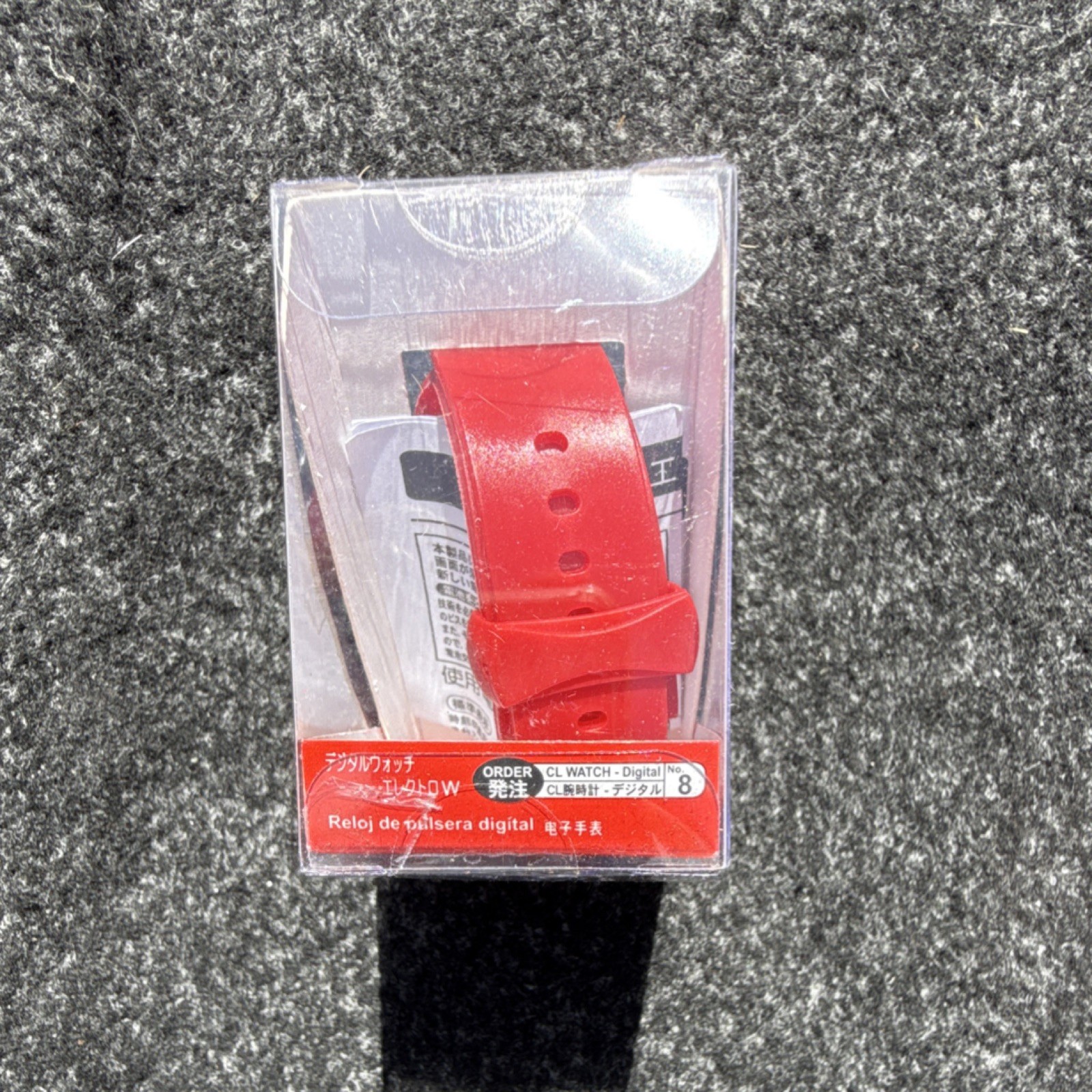 Electro LCD Digital Quartz Red Wristwatch PVC Strap ABS Case Original Box -Daiso